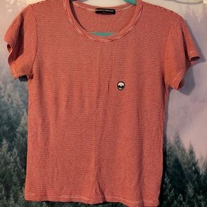 Brandy Melville red/white striped alien tee